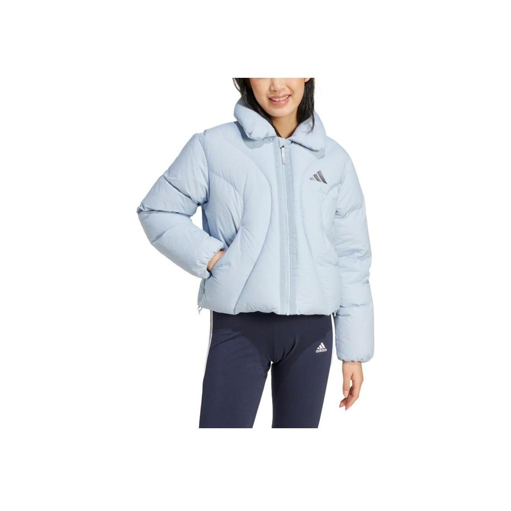 adidas FW24 Crop Down Series Водонепроницаемая теплая спортивная повседневная хлопковая куртка женская куртка синего цвета JG5933