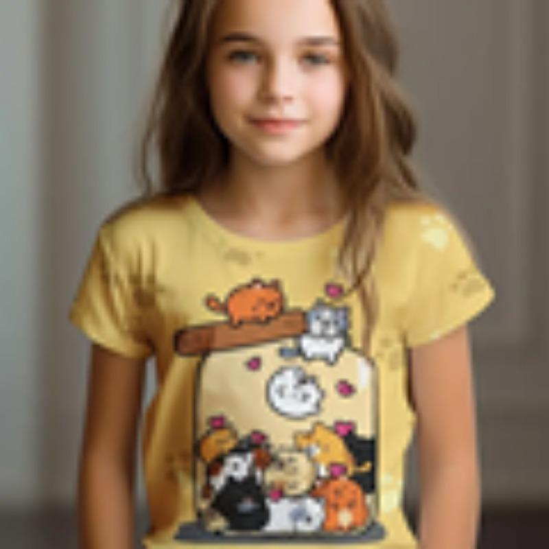 Children's Clothing Girl Clothes Short Sleeve Girl T-Shirt Prety Butterfly Print Kawaii Round Neck Girl Top Kids Summer Clothes