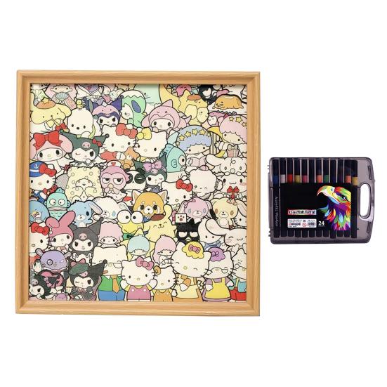 Cartoon Cat Wooden Coloring Puzzle Kit with Photo Frame Marker Pens DIY Hand-Painted Irregular Jigsaw Puzzle Toy Decoration Ornament