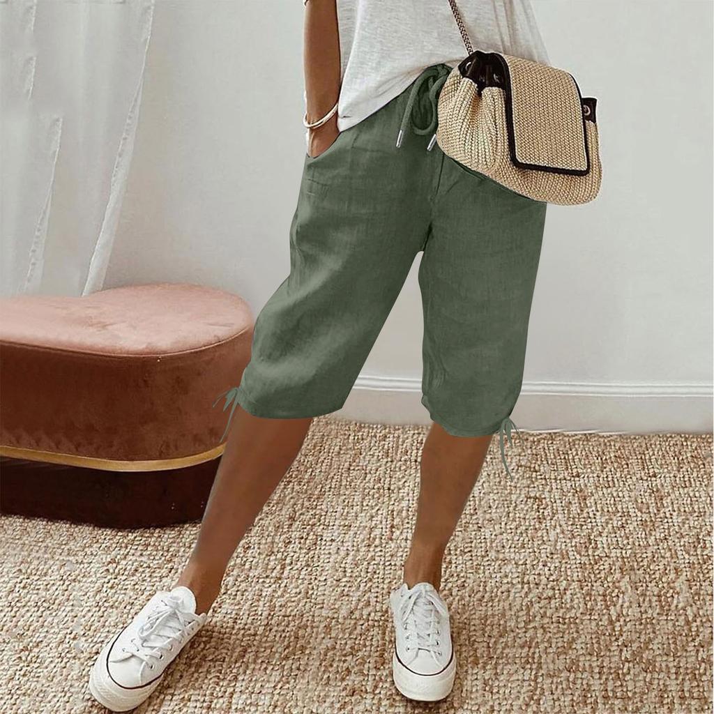 Женские повседневные брюки с эластичным шнурком и карманами, повседневные брюки с пятью брюками на шнуровке