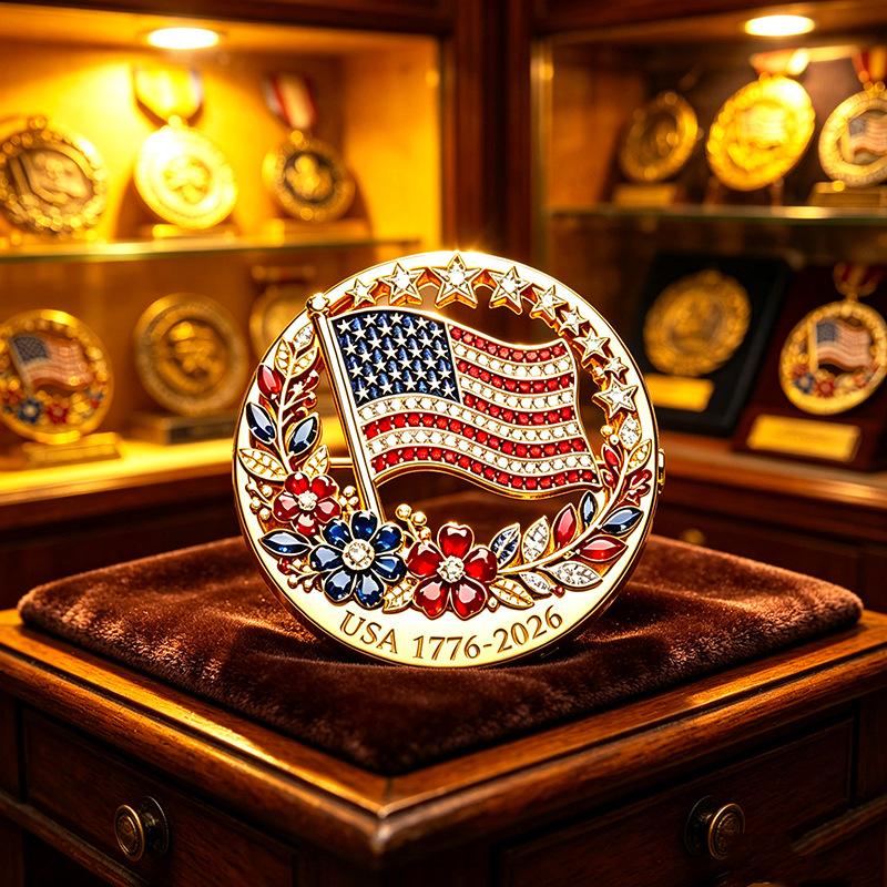 USA 250th Anniversary Commemorative Brooch Set Shiny Rhinestone American Flag Hypoallergenic for Sensitive Skin Daily Wear