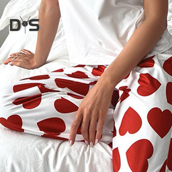 Женский атласный пижамный комплект, топ с оборками и широкие брюки, повседневный комплект из 2 предметов домашней одежды для отдыха