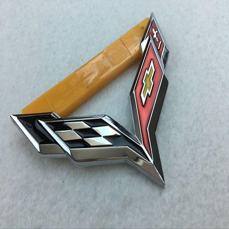 Premium Metal Crossed Flag Decal Emblem With Timeless Appeal For Corvette C7