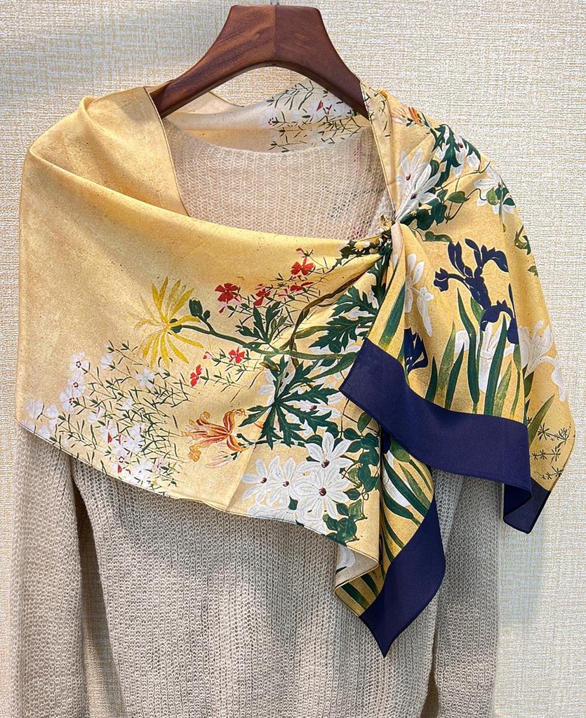Mulberry Silk Silk Scarf Spring, Summer And Autumn With Shirt Versatile Emma Yellow Double Wrinkle Long Streamer Women