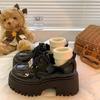 2025 Autumn Platform Small Leather Shoes Women's British Style New Thick Heel Heightening Black Loafers Lace-up Cotton Shoes