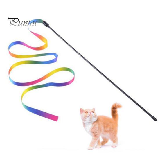 2Pcs Cat Stick Interactive Toy Double-Sided Rainbow Webbing Tease Scratch-Resistant Bite-resistant Entertaining Cat