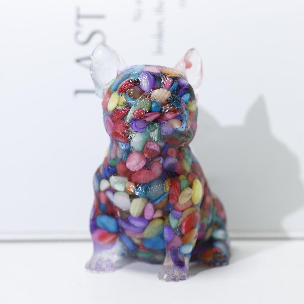 Charming Wangcai French Bulldog Figurine: Crystal Chip Stone Resin Craft