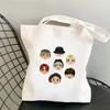 Korean Style Letter Print Canvas Tote Bag for Women Men Fashionable Shoulder Handbag Trendy Daily Shopping Bag KTB