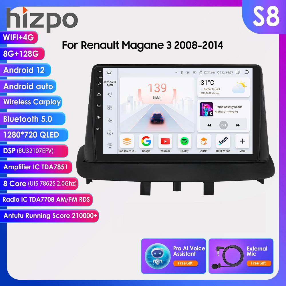 4G 9 "Android 12 Автомобильный радиоприемник GPS для Renault Megane 3 Fluence 2008-2014 Samsung SM3 2Din Carplay Авто Стерео головное устройство с навигацией Интеллектуальный экран