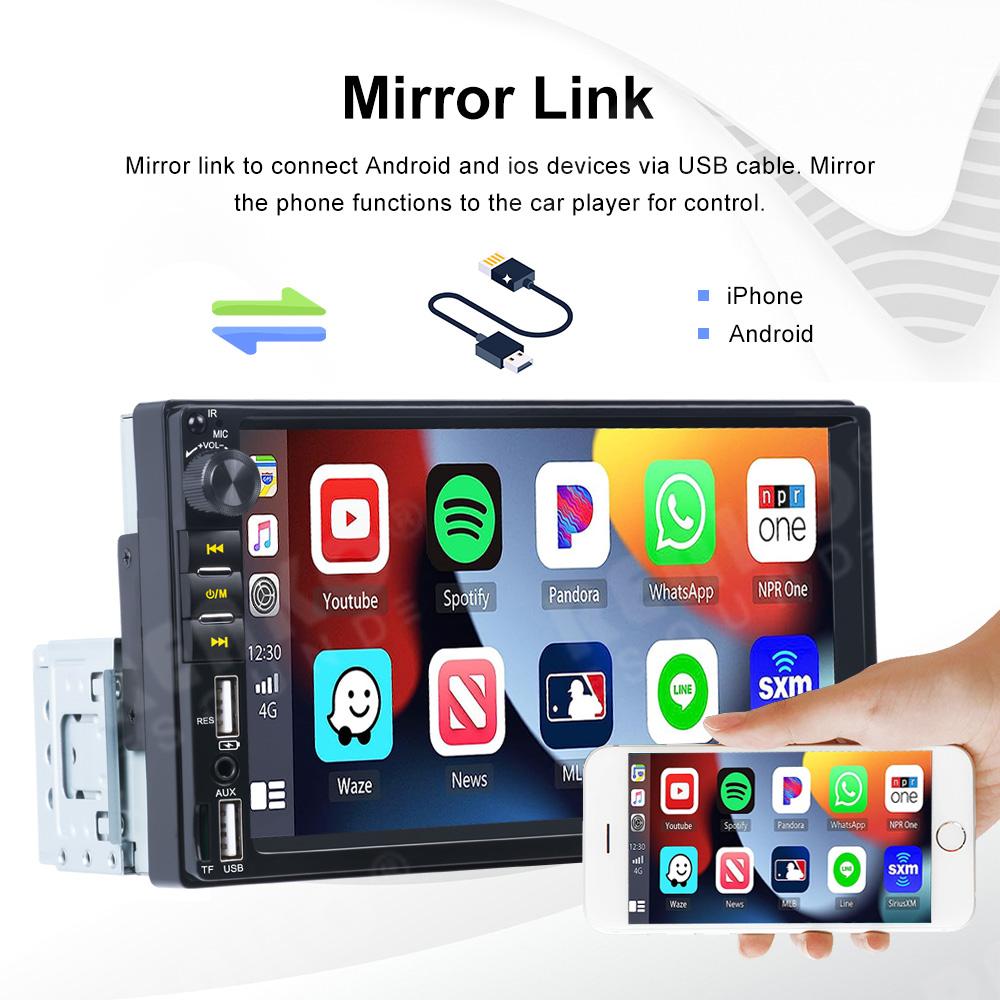 Double 2 Din 7inch Car Stereo Radio MP5 Bluetooth Touch Carplay USB Mirror Link for GPS Bilicar-7042