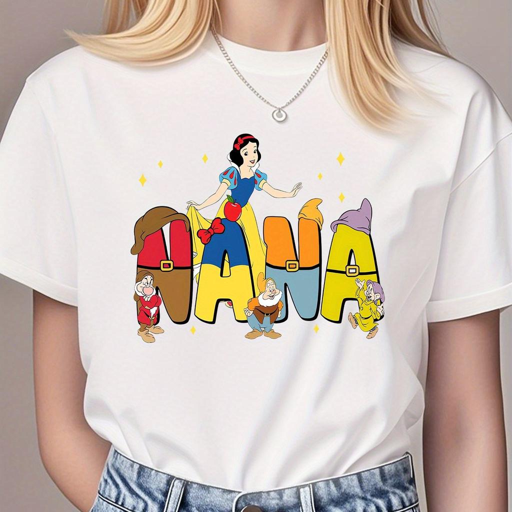 Snow White Themed Printed Pure Cotton Tshirt for All Four Seasons Unisex Casual Fashion Streetwear