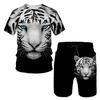 The Tiger 3D Printed T-Shirt/Suit Summer Short Sleeved O-Neck Men's Beach Pants 2 Pcs Set Couple Sportswear Swimming Shorts