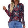 Women's Fashion Casual Lapel Short Long Sleeve Print Shirt Women's Button Up Tops