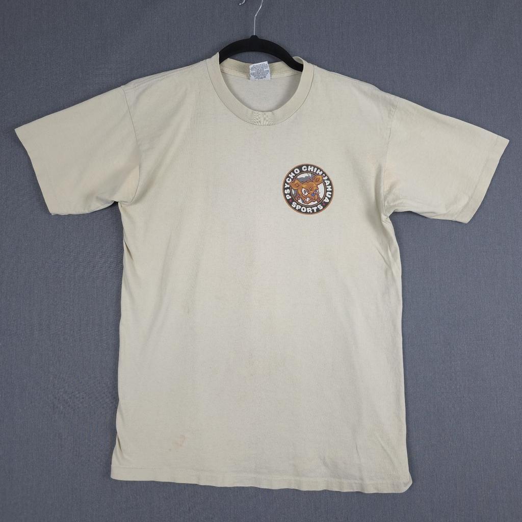 Vintage Psycho Chihuahua Soccer Shirt Large Beige Distressed Short Sleeve 1996 Unisex T-Shirt