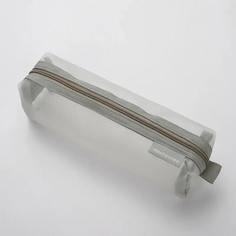 Translucent Simple Mesh Pen Bag Student Exam Stationery Bag Large Capacity Portable Stationery Storage Bag Study Supplies