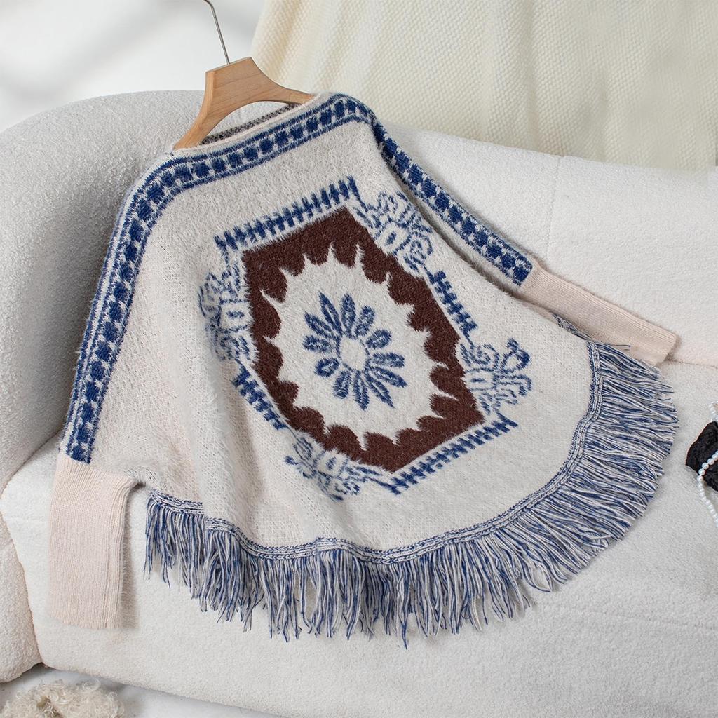 Женская мода красочная клетчатая вязаная кисточка накидка повседневный свободный свитер накидка