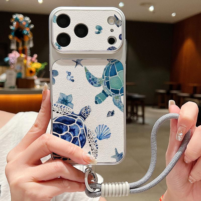 Синий Китовый Акула Ракушка Кожаный Шнурок Чехол Для iPhone 18 Pro Max 17 16 15 14 13 Pro Max Роскошный Гибридный ТПУ+ПУ Противоскользящий Мягкий Чехол Для Телефона