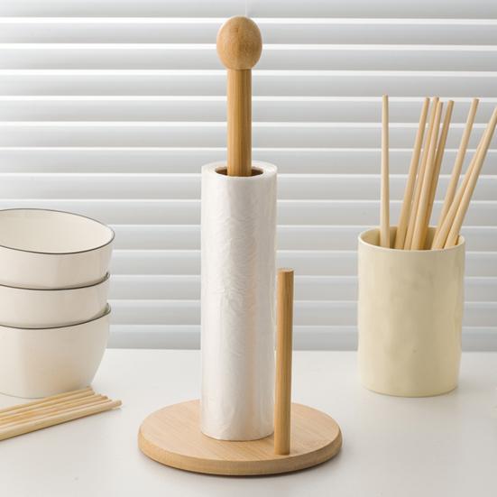 Бамбуковый держатель для бумажных полотенец, деревенский стоячий органайзер для бумажных полотенец, диспенсер для рулонов для кухонной столешницы, ванной комнаты, обеденного стола