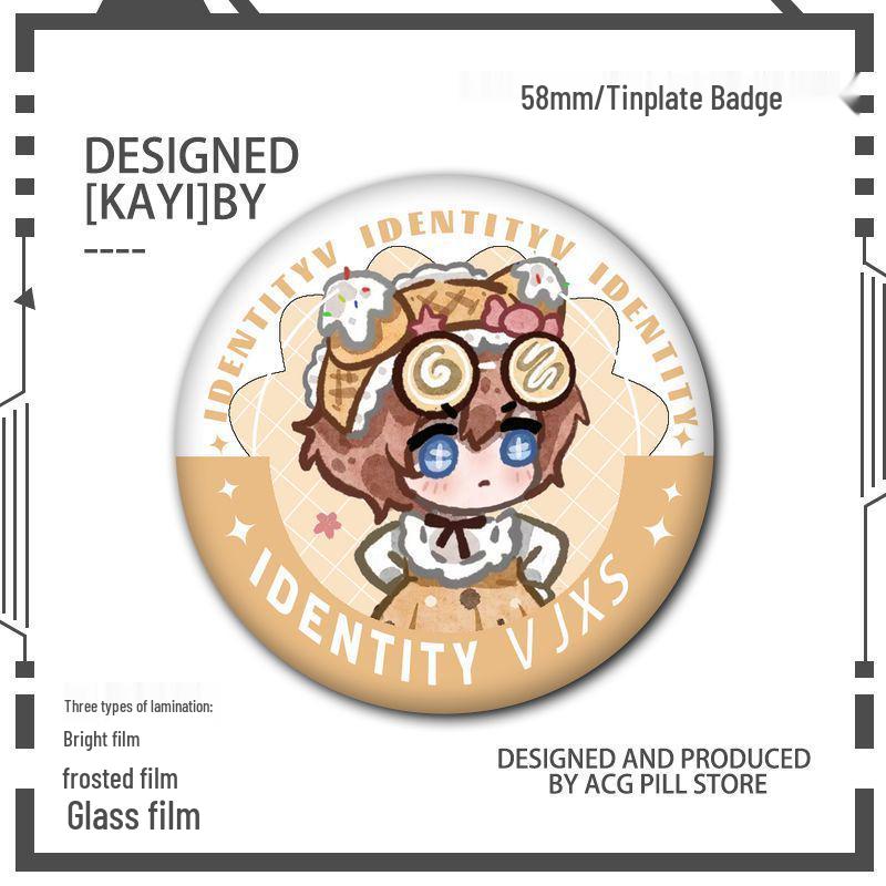 Identity V Q Version Fanmade Badges: Antique Dealer, Fisherman, Emblems, Embalmer, Prisoner, Perfumer, Laser Grains.