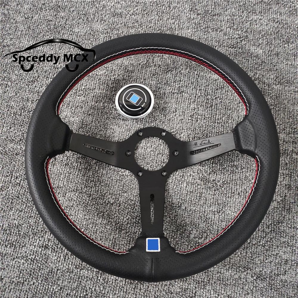 Spceddy For Steering Wheel 14inch 350mm Perforated Leather Concave Car Sports Steering Wheel