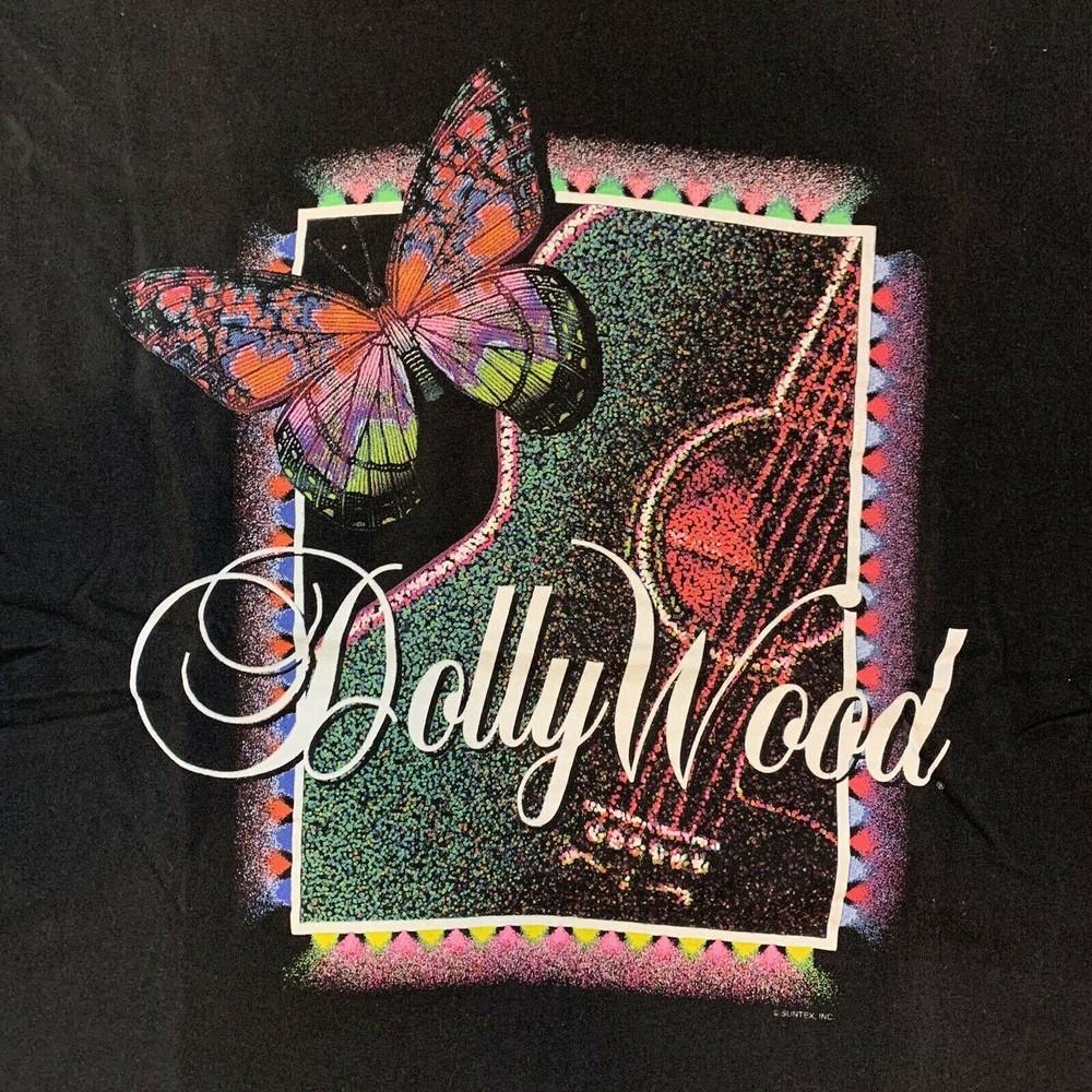 Vtg 90s Butterfly And Guitar Dolly Parton Black S-234XL Christmas T-shirt Unisex T-Shirt