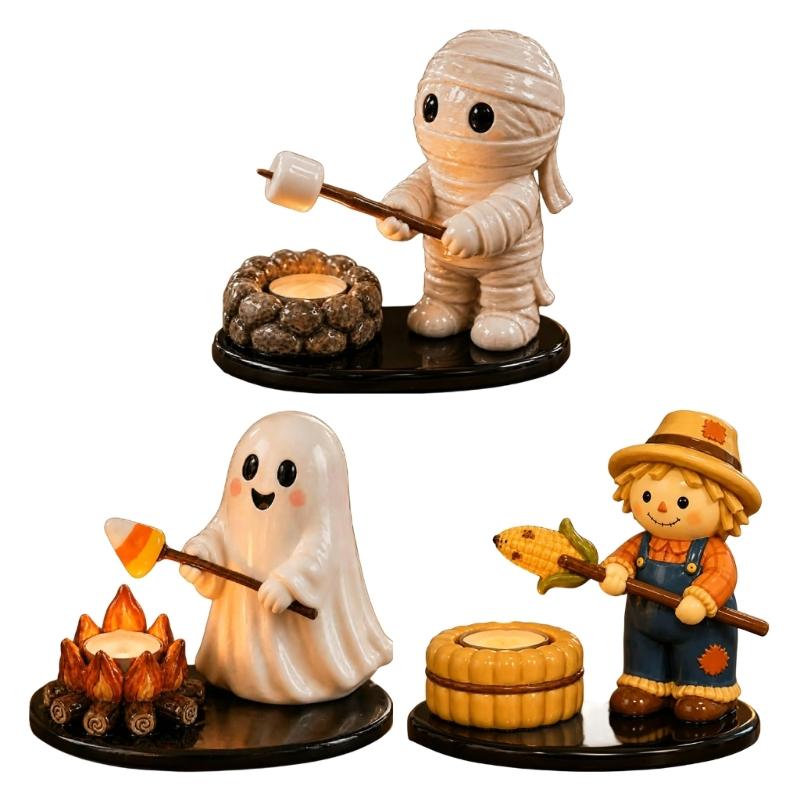Coffee Bar Tea Light Candle Stand Figurine for Shelf Entry Table Display, Halloween Mummy Candle Cup Accent for Fall Home