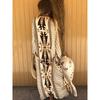 Geo Print Open Front Belted Kimono, Boho Long Sleeve Beachwear Cove Up, Women's Clothing