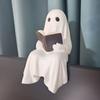 Хэллоуин Милая статуэтка привидения, читающего книгу, Скульптура привидения из смолы, Украшение, Прекрасная фигурка для офиса, дома, настольного декора, подарок