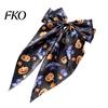 Ghost Hair Clip Halloween Silky Satin Bows for Women, Big Ribbon Bow Clips Girls, Strong Grip Oversized Long Tail Barrettes, Cute Bat