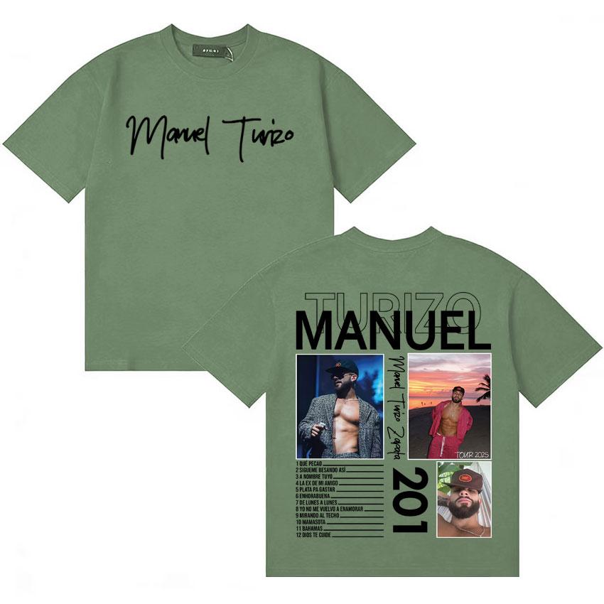 Singer Unisexuel Turizo 201 Music Summer Y2K T Shirt Unisexs Women Double Sided Print Short Sleeve Tshirts Cotton Cozy Tshrits Unisex