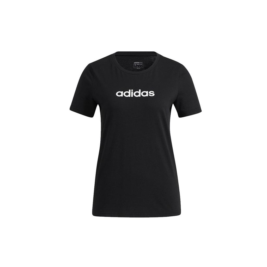 Adidas Neo Logo Sport Round Neck Short Sleeve T-Shirt Women Tops Black GS5177