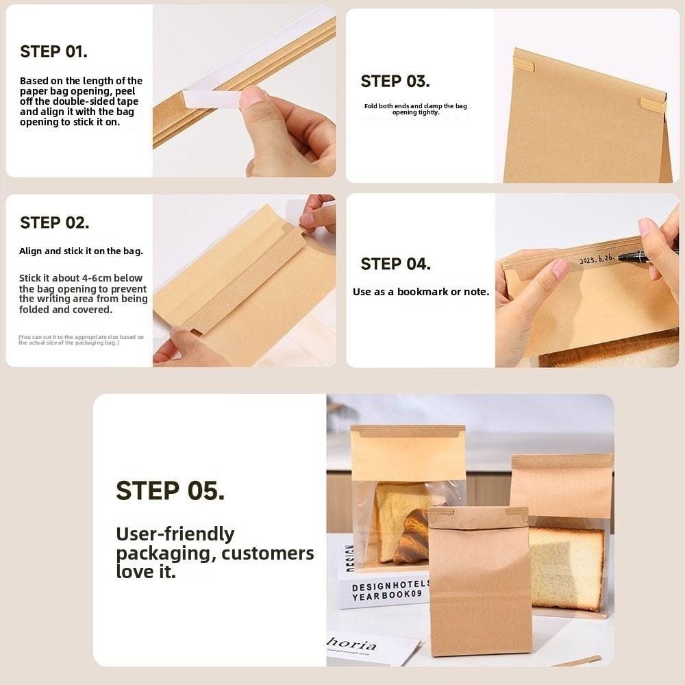 50Pcs Self-Adhesive Kraft Paper Bag Mouth Clip Packaging Bag Seal Kraft Paper Sealing Strip