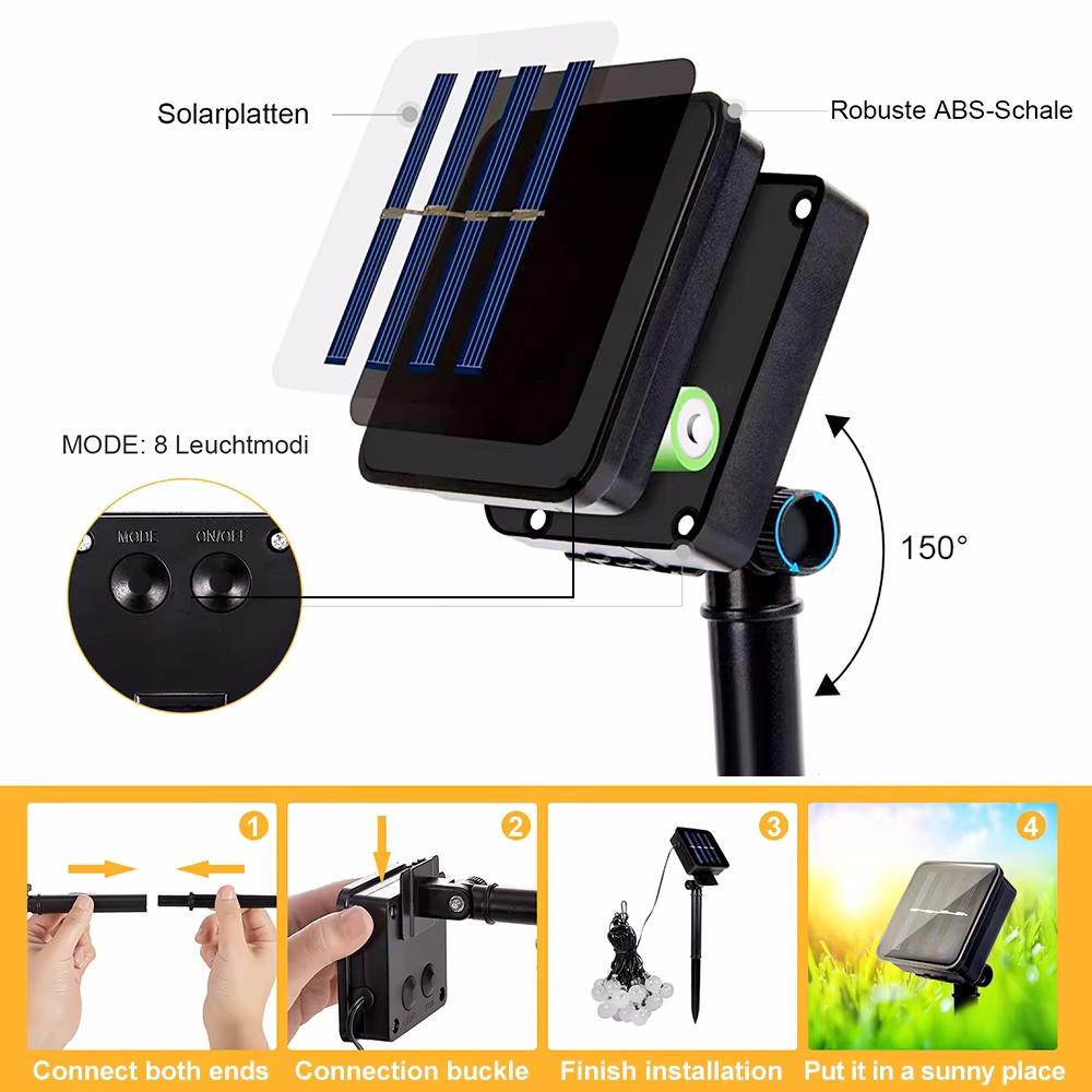 Solar String Lights Outdoor 60 Led Crystal Globe Lights with 8 Modes Waterproof Solar Powered Patio Light for Garden Decor