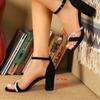 Fashion One Buckle Block Heel Sandals Women's Autumn New Round Toe Open Toe Crystal Strap Non-Slip High Heels