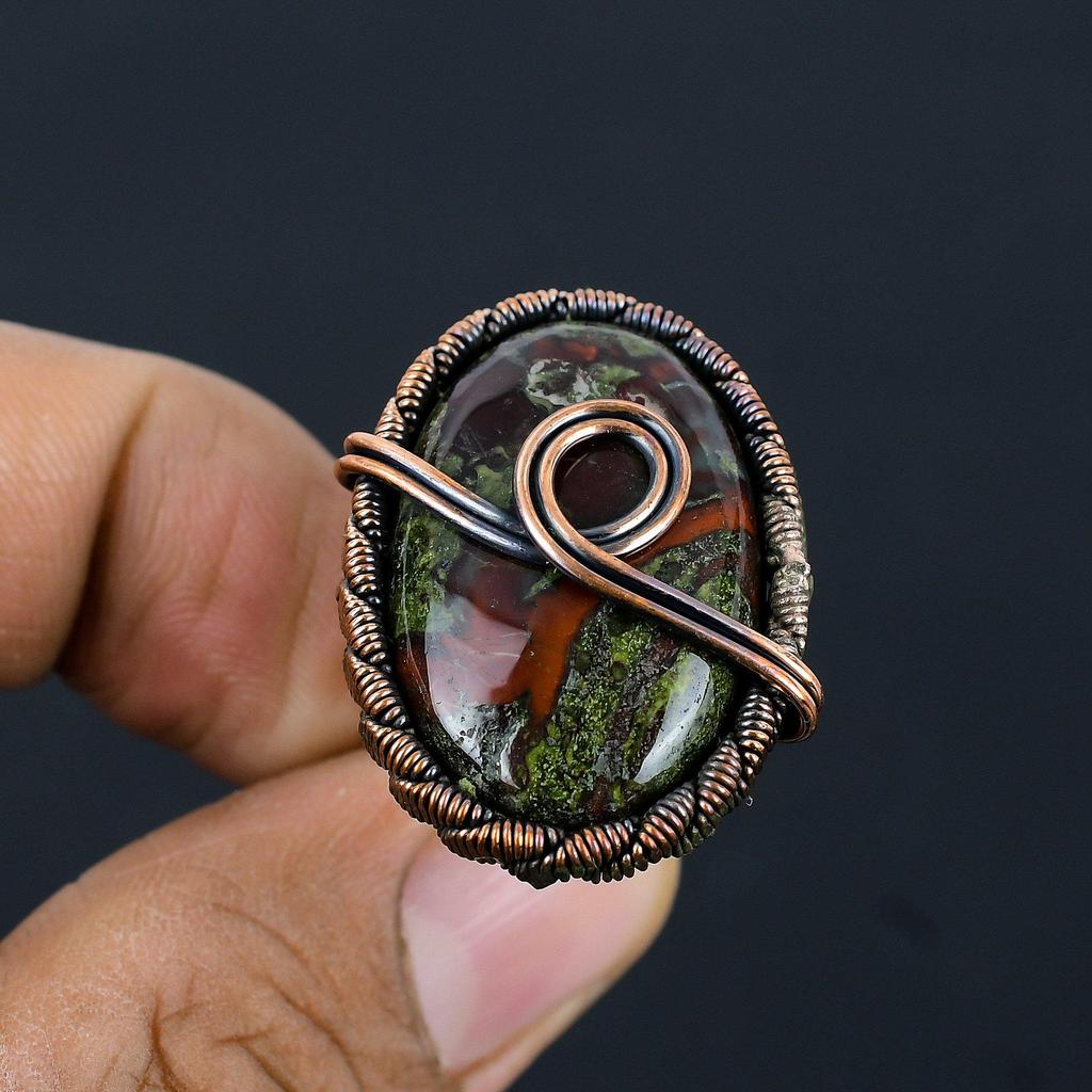 Медная проволока драгоценного камня яшмы крови дракона обернутая кольцо ювелирных изделий ручной работы для подарка