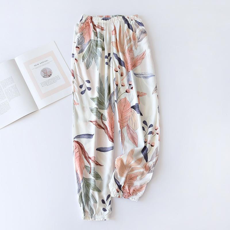 Женские летние вискозные брюки для сна - Тонкая хлопковая марля, Манжеты, Защита от комаров, Многоцветные пляжные брюки и брюки для кондиционера