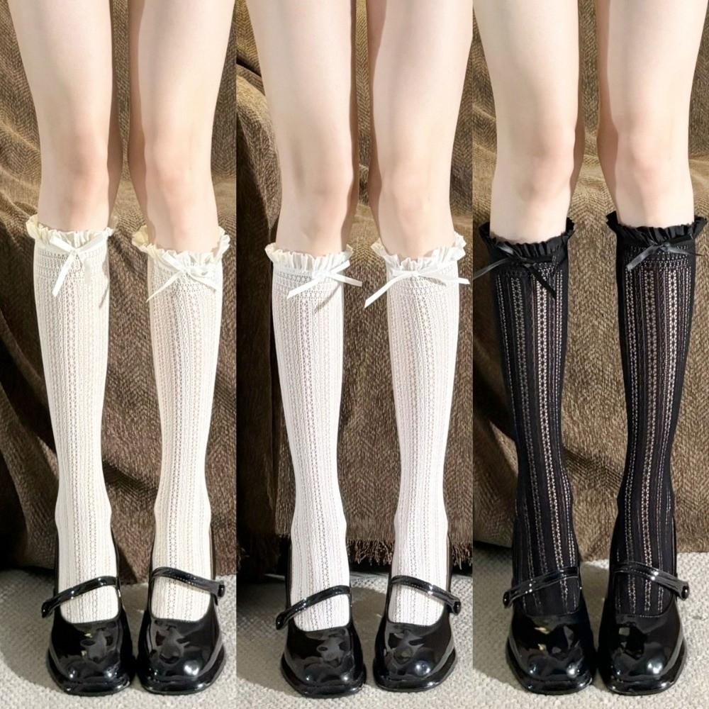 1 Pair Hollow Lace JK Socks Solid Color Calf Socks Thin Over The Knee Socks Girls Wear