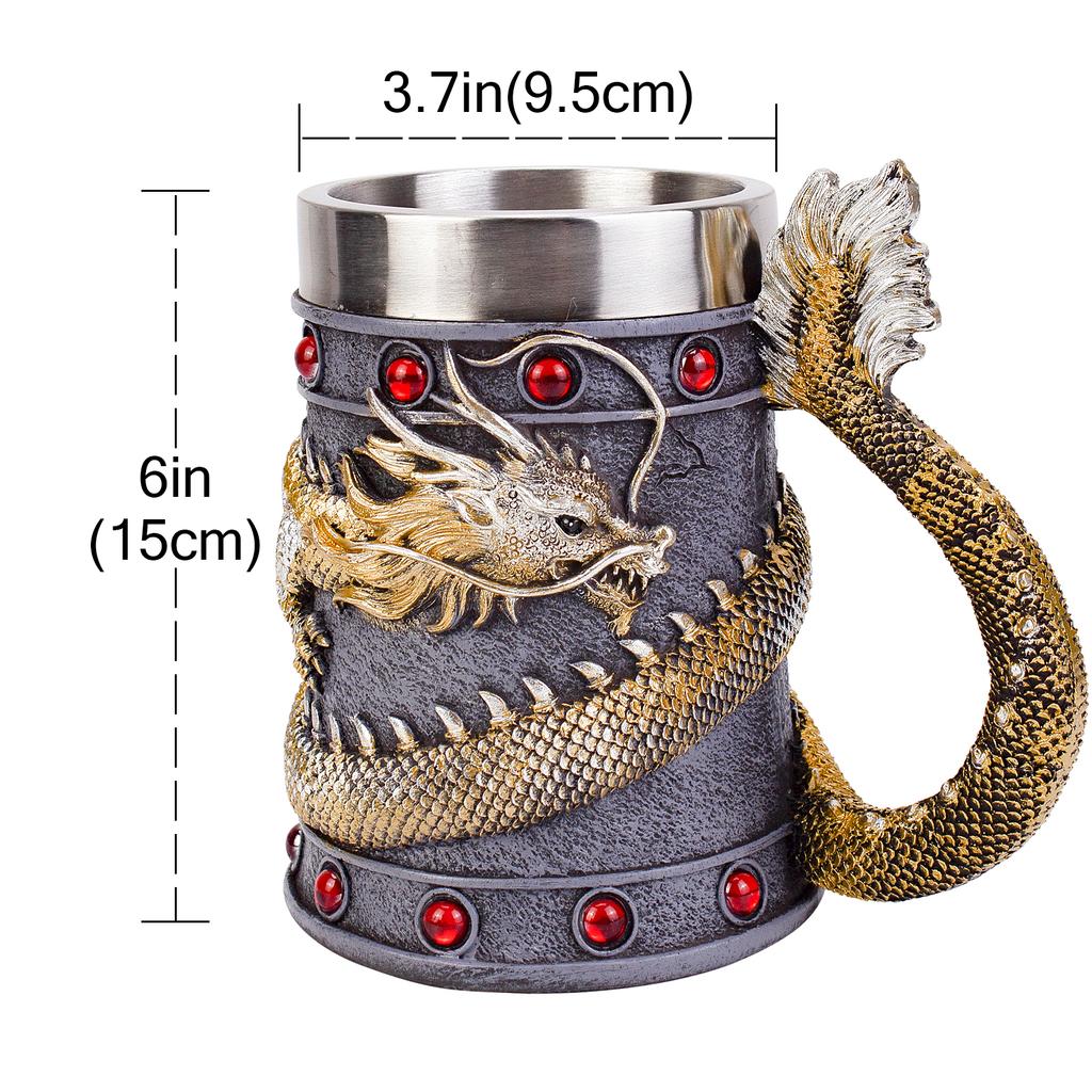 Mighty Asian Dragon Mug Tankard 304 Stainless Steel Resin 3D Retro Beer Tankard Stein Cup Mugs BEST Birthday Gift 600ml 20oz