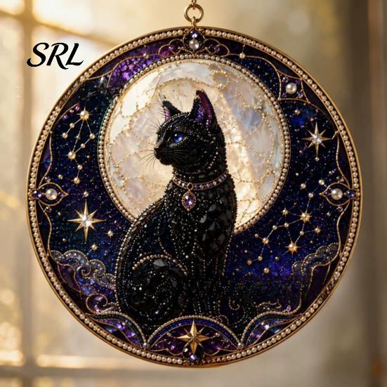 Stress Relief Hobby Black Cat Diamond Art Kits for Adults Beginners, DIY Material Package, Gift Painting Craft Set Home Wall Decor & Window