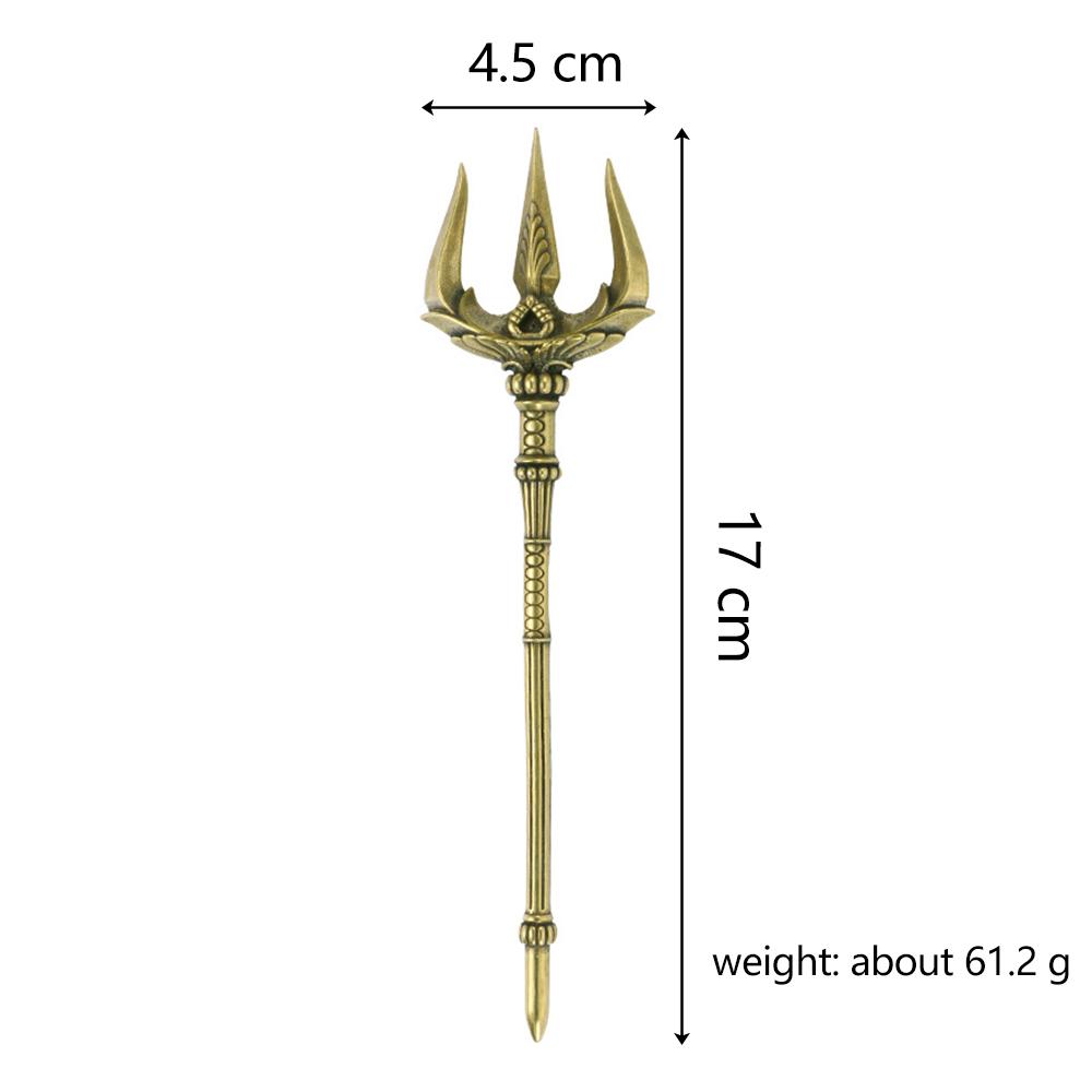 Greek Mythology Poseidon Trident Brass Figurines Desk Decoration with Base Can Stand Sea God Ornaments Souvenir