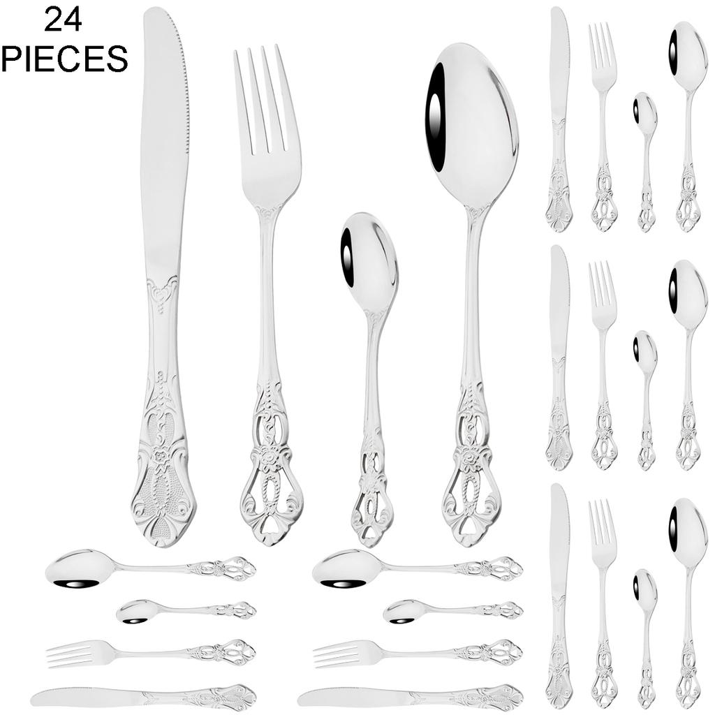 24 шт. винтажный золотой набор столовых приборов из нержавеющей стали, набор столовых приборов, нож, вилка, кофейная ложка, посуда, кухонное серебро, набор столовых приборов