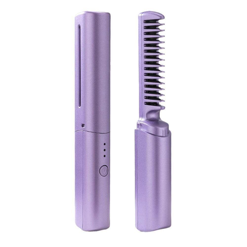 Rechargeable Hair Straightener 2 In 1 Fast Heating Comb Portable Lazy Wireless Hair Hot Comb  Women