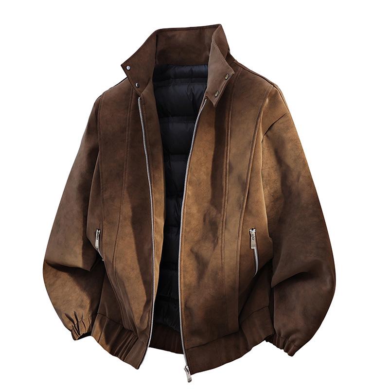 Men's Winter Luxury PU Leather Jacket - White Duck Down, Suede Finish