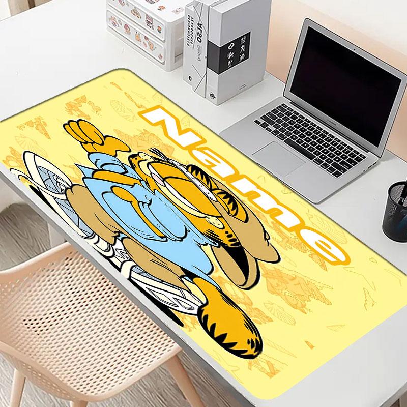 Custom Name Personalized Garfield Pattern Mousepad, Laptop PC Desk Mat, Decorative Desk Mat for Home Keyboard Pad Gift