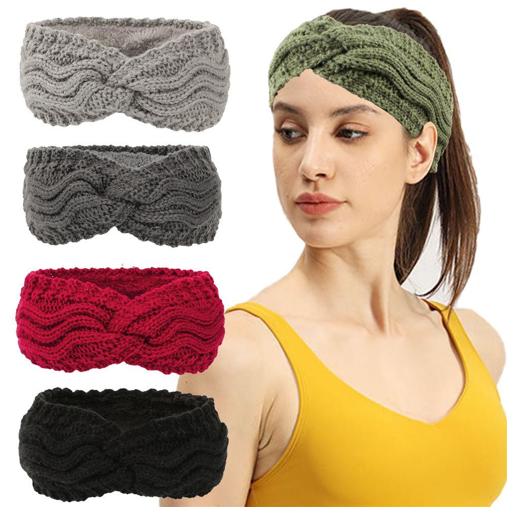 Зимние аксессуары для волос Эластичный вязаный крючком узел согревающий уши Вязаные повязки на голову Ободки для женщин