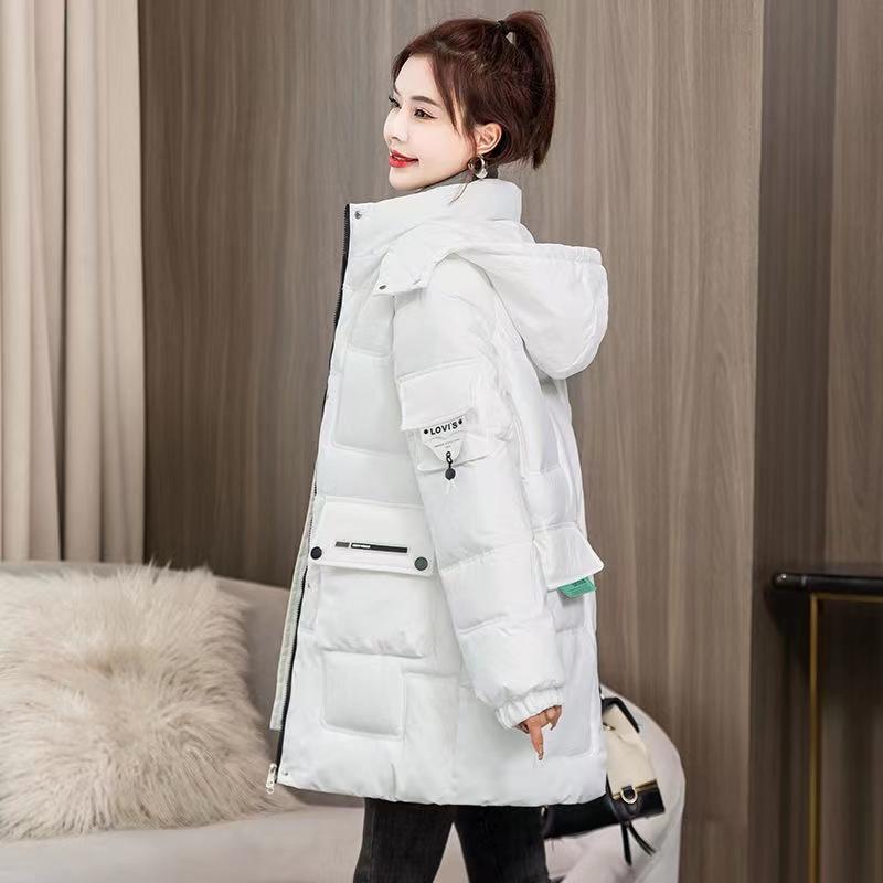 Зимние парки с капюшоном, женские утепленные пуховые хлопковые пальто средней длины, женские универсальные повседневные куртки с хлопковой подкладкой, женские