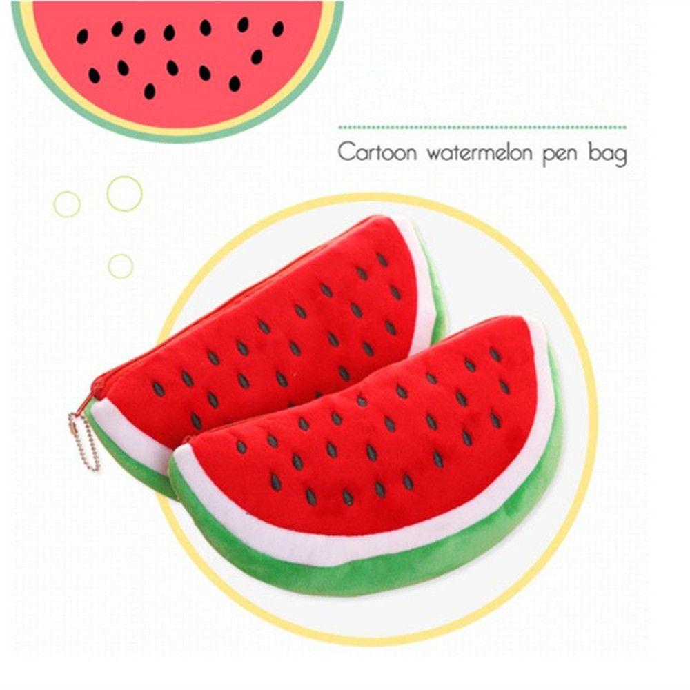 School Pencil Cases Stationery Cartoon Watermelon Plush Pencil Bags
