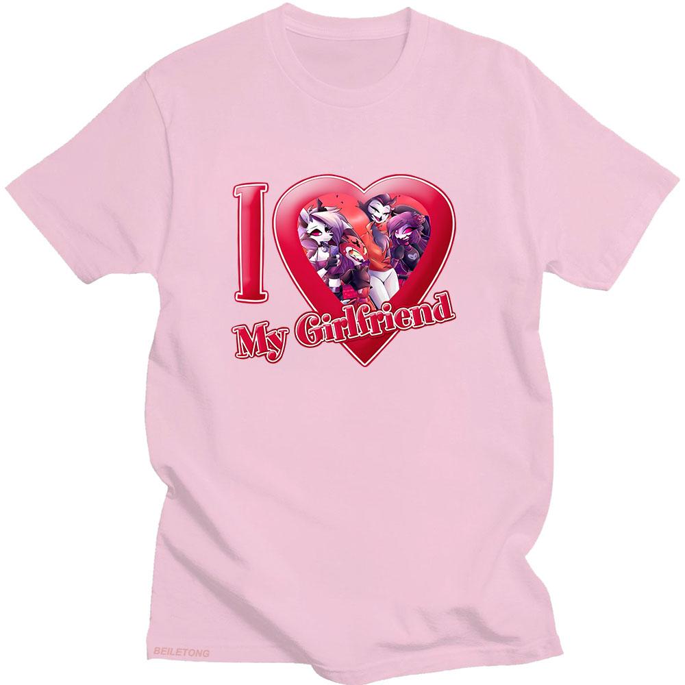 Футболка Helluva Boss Аниме Принт Харадзюку Кавайная Футболка Мультяшный Принт Хлопковая Футболка с Круглым Вырезом Я Люблю Свою Девушку Милая Одежда