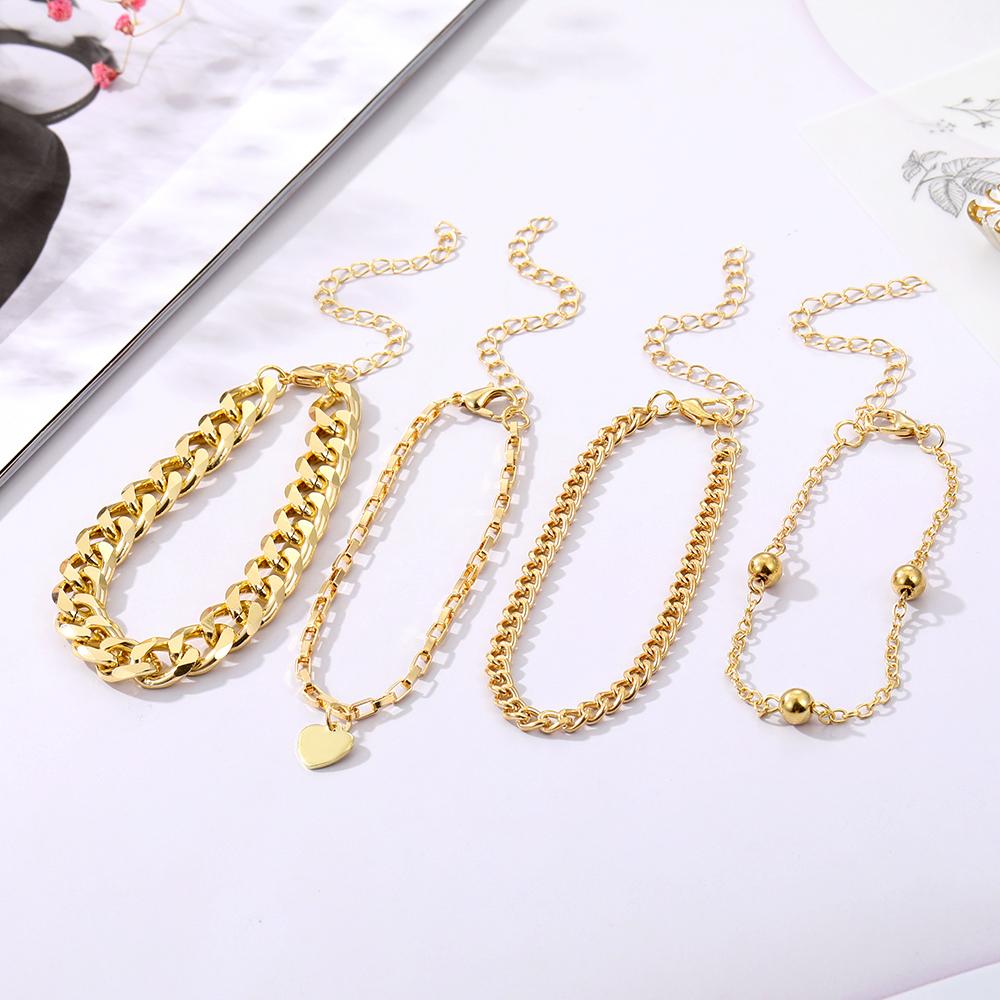 Браслет из 4 предметов, браслет с подвеской «Любовь», комплект для пары, браслет, простой элегантный роскошный браслет для девочек, изысканный ювелирный браслет