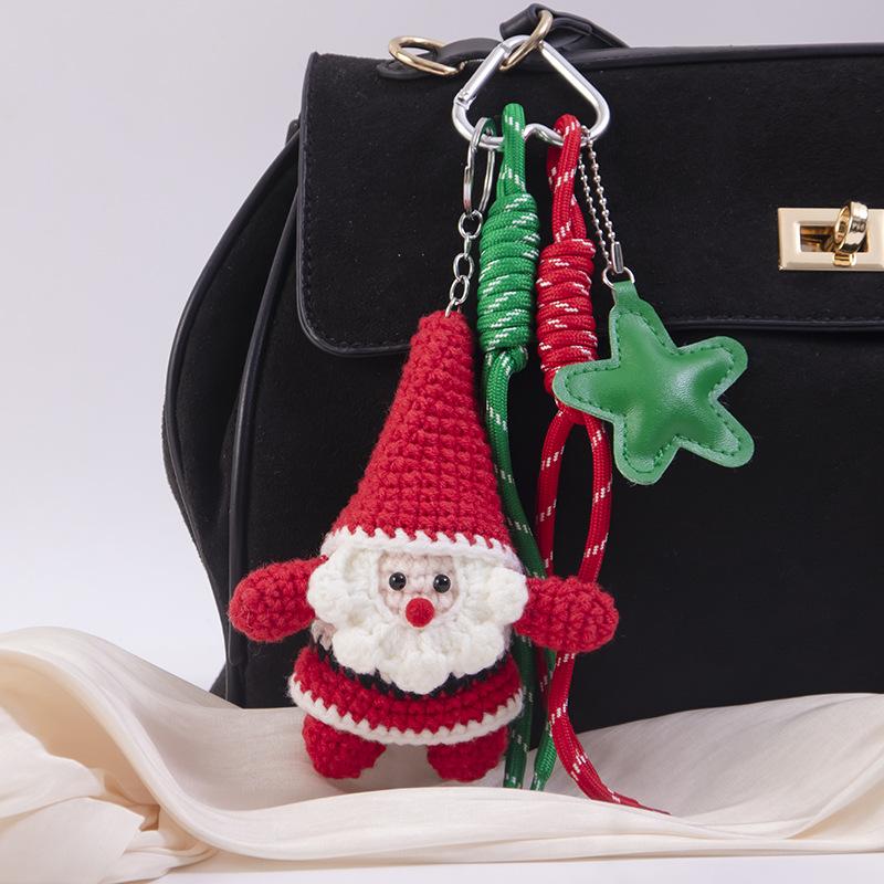 Рождественский брелок Санта Сделай сам Вязаный крючком Шарм для сумки Подвеска в виде 5-конечной звезды Аксессуары ручной работы для рюкзака, кошелька